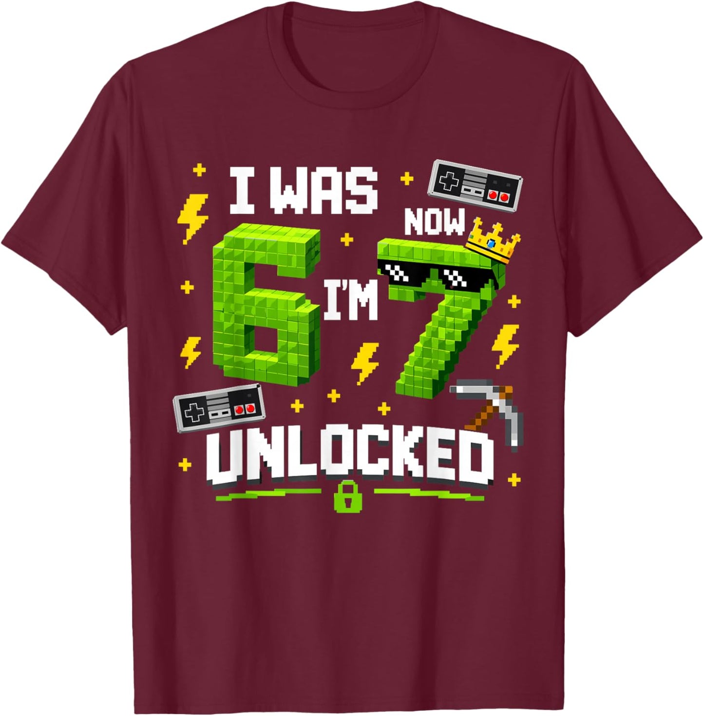 7th Birthday I was 6 Now I'm 7 Unlocked 67 Boys Kids Youth T-Shirt - T-Shirt | Maroon