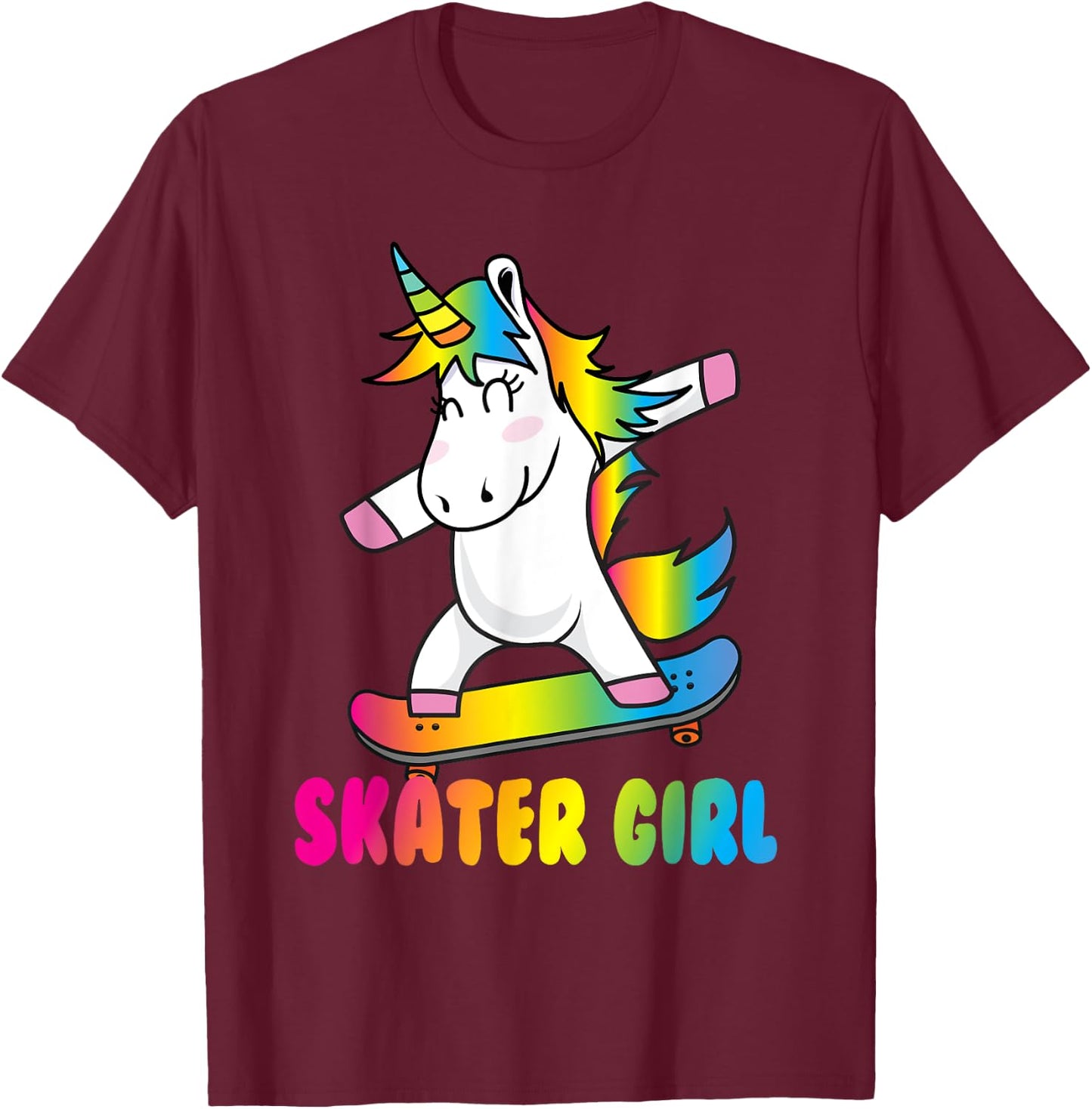 Skater Girl Funny Cute Unicorn Skating Cool Skateboard T-Shirt - T-Shirt | Maroon