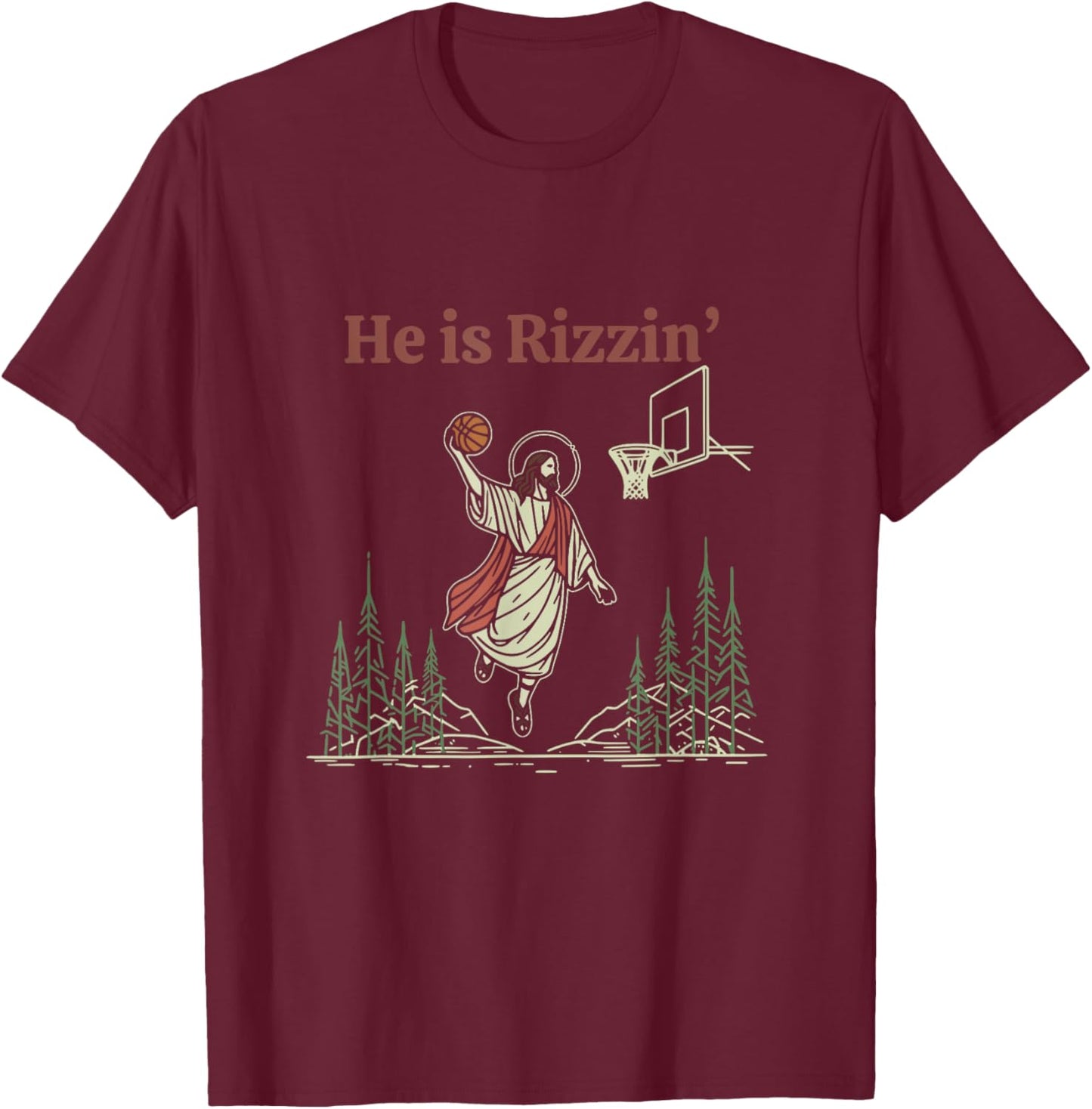 He is Rizzin Funny Easter Jesus Playing Basketball Christian T-Shirt - T-Shirt | Maroon