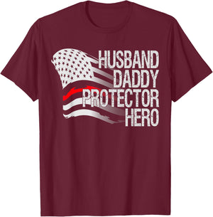 Thin Red Line Firefighter Husband Daddy Father's Day Gift T-Shirt - T-Shirt | Maroon