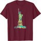 Glitch Art Statue of Liberty Cyan Magenta Yellow T-Shirt - T-Shirt | Maroon