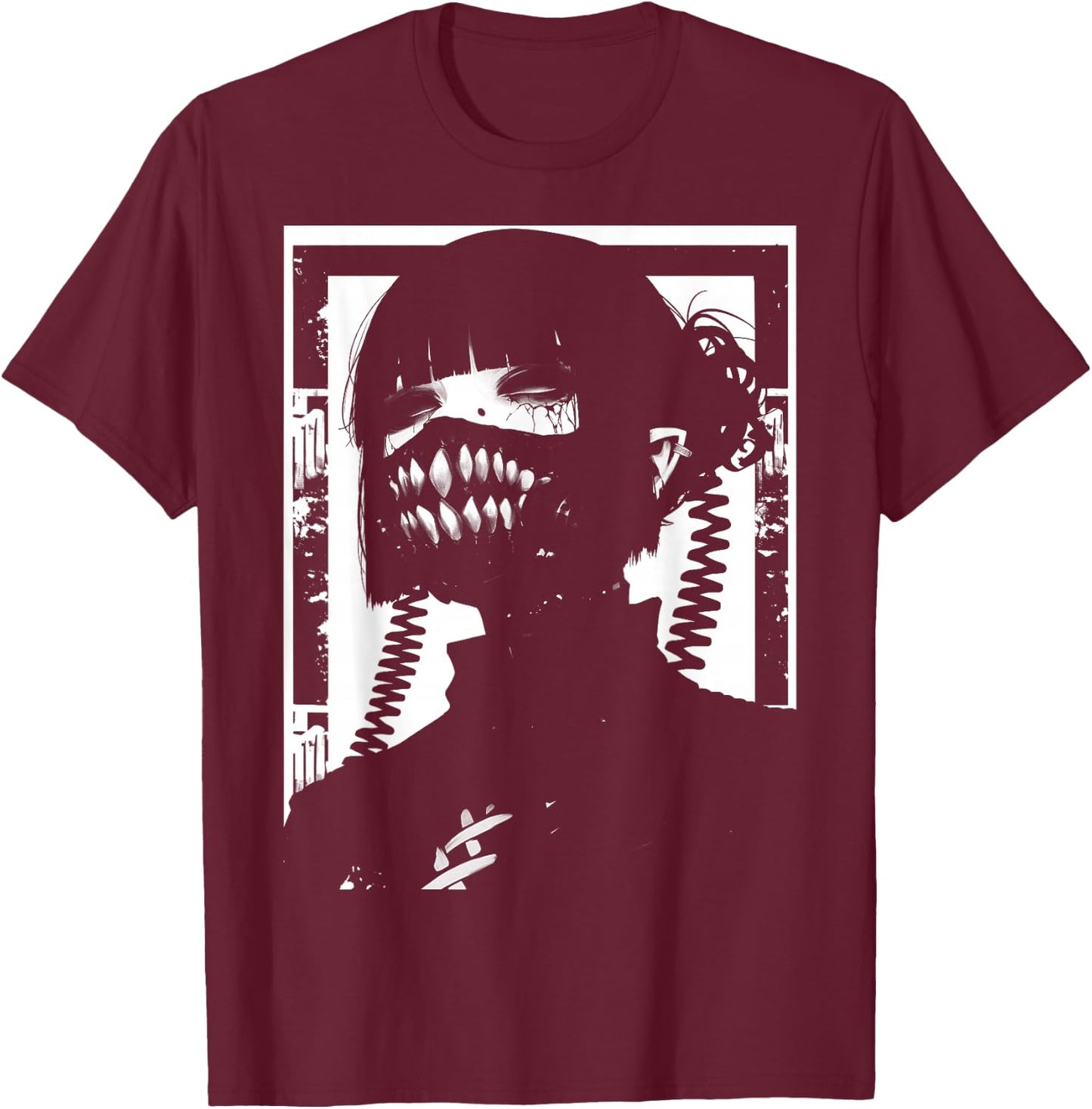 Horror Techwear Ghoul Girl Cybergoth Gothic Anime Manga T-Shirt - T-Shirt | Maroon