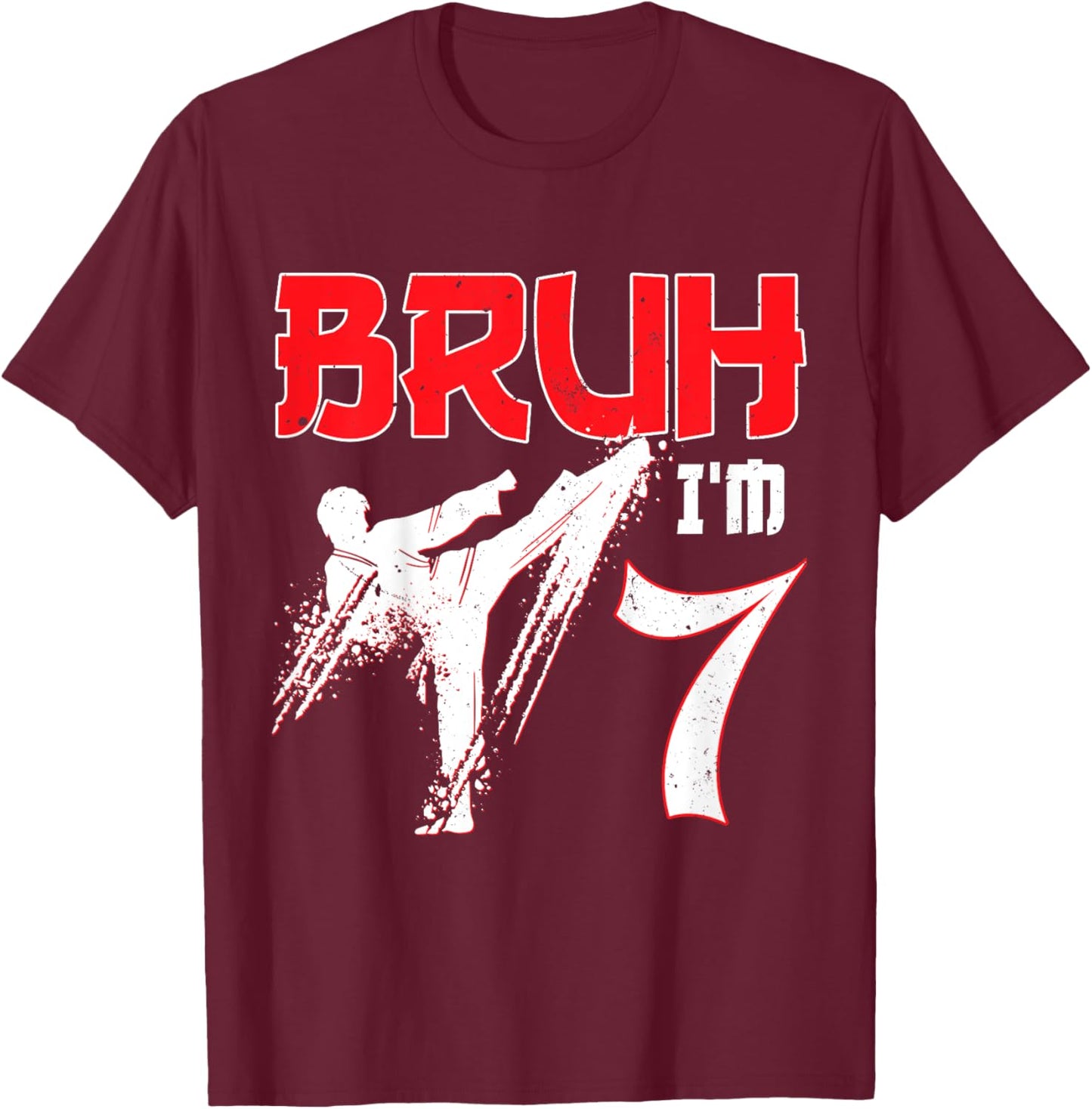 Kids Karate Taekwondo 7 Years Old Birthday Martial Arts For Boys T-Shirt - T-Shirt | Maroon