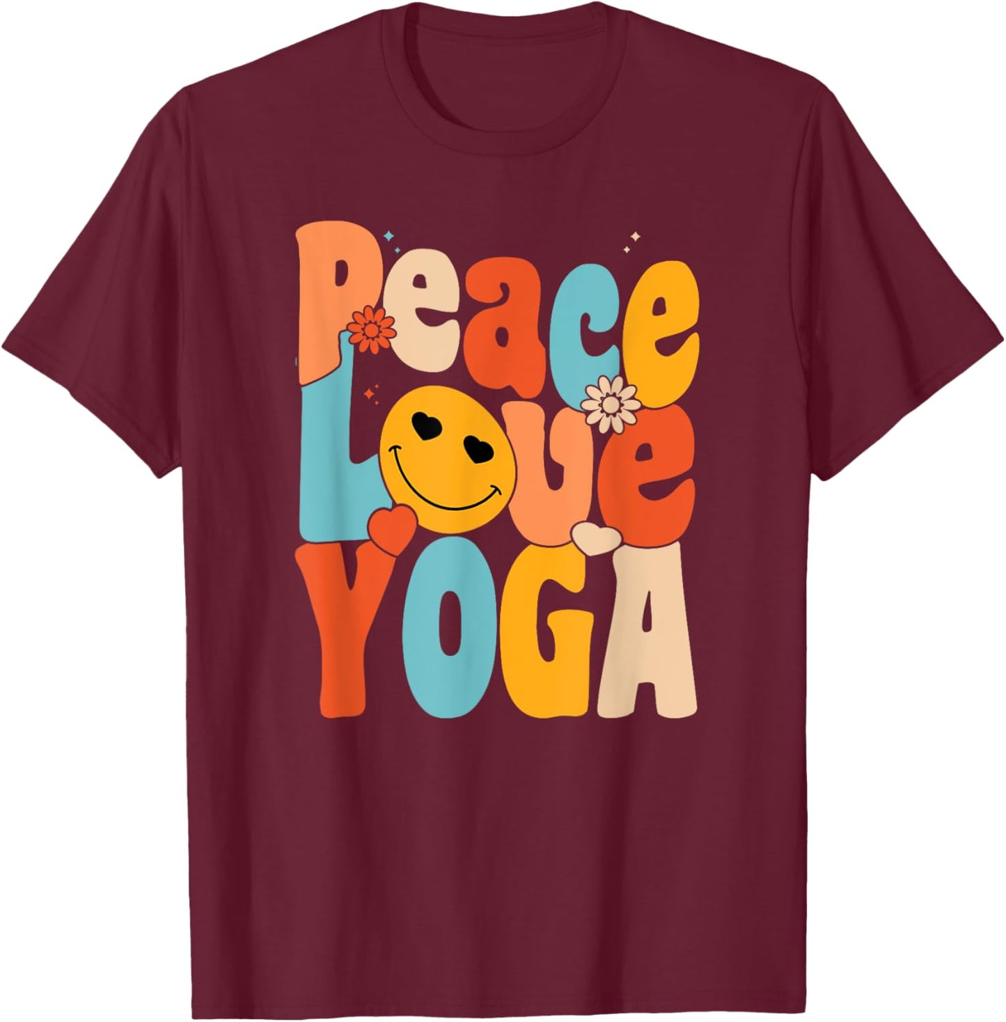 Peace Love Yoga | Retro Yoga Moms | Yoga Grandma T-Shirt - T-Shirt | Maroon
