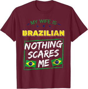 My Wife Is Brazilian Brazil Heritage Roots Flag Pride Short Sleeve T-Shirt - T-Shirt | Maroon