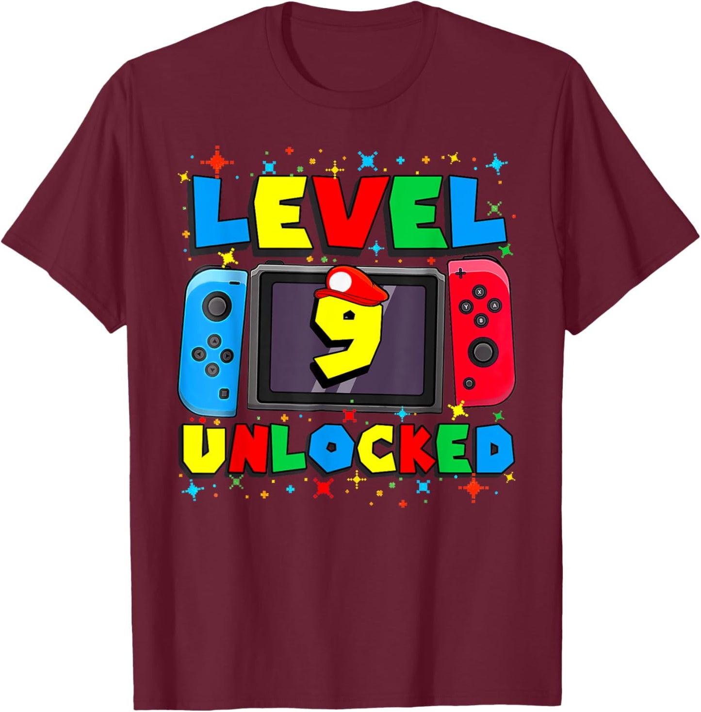 Level 9 Unlocked Gamer 9th Birthday Gift Video Game Boys T-Shirt - T-Shirt | Maroon