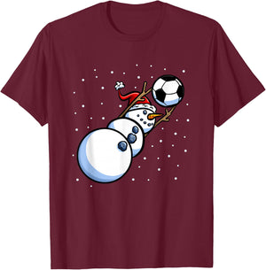 Christmas Boys Men Xmas Goalkeeper Soccer Snowman T-Shirt - T-Shirt | Maroon