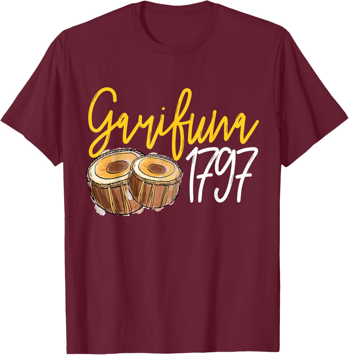 Garifuna 1797 Garifuna Music Drums T-Shirt - T-Shirt | Maroon