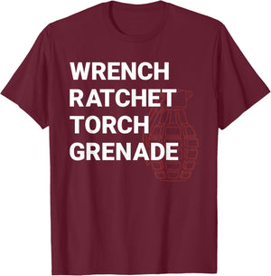 Wrench Ratchet Torch Grenade Equipment Tools T-Shirt - T-Shirt | Maroon