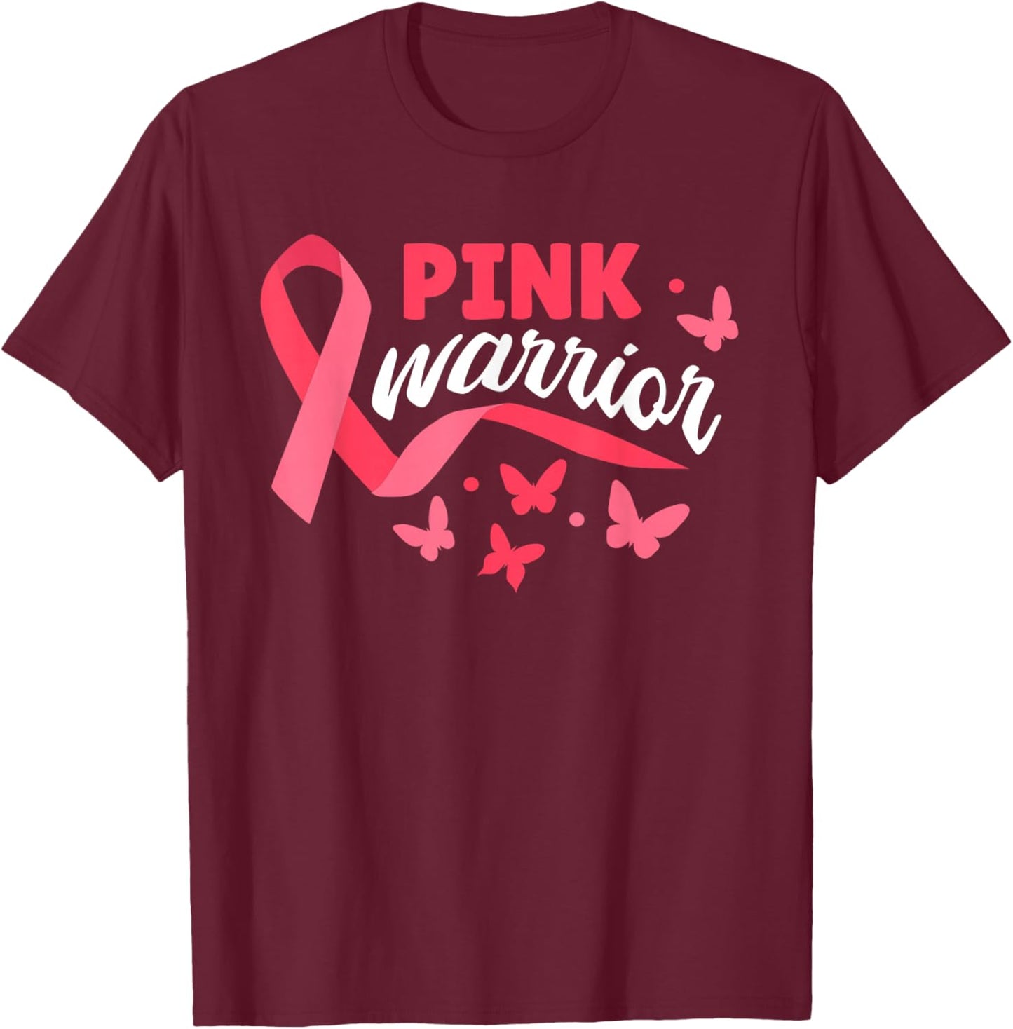 Women Breast Cancer Pink Warrior Shirts, Pink Ribbon Fighter T-Shirt - T-Shirt | Maroon