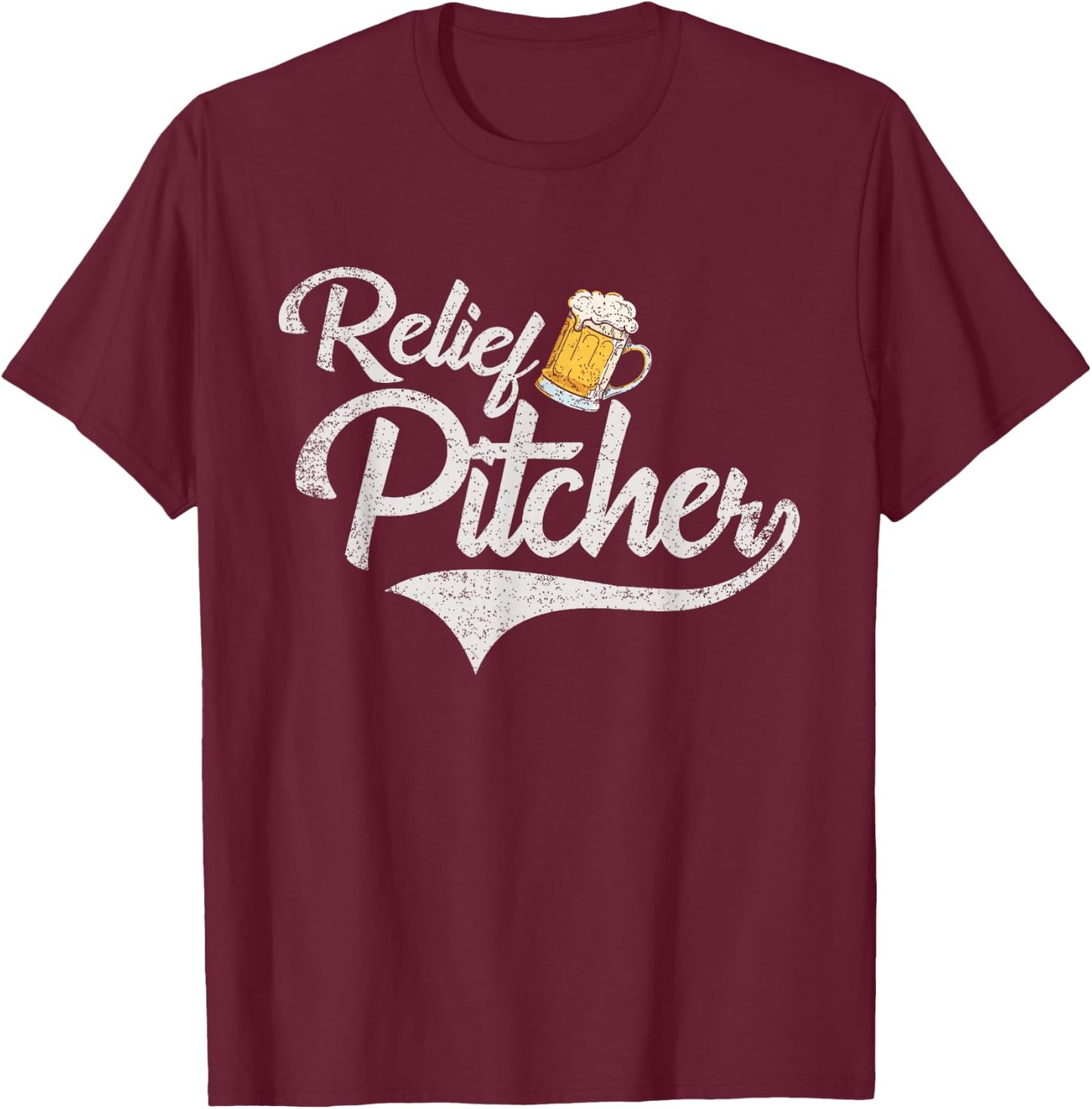 Relief Pitcher Beer and Baseball Funny T-Shirt - T-Shirt | Maroon