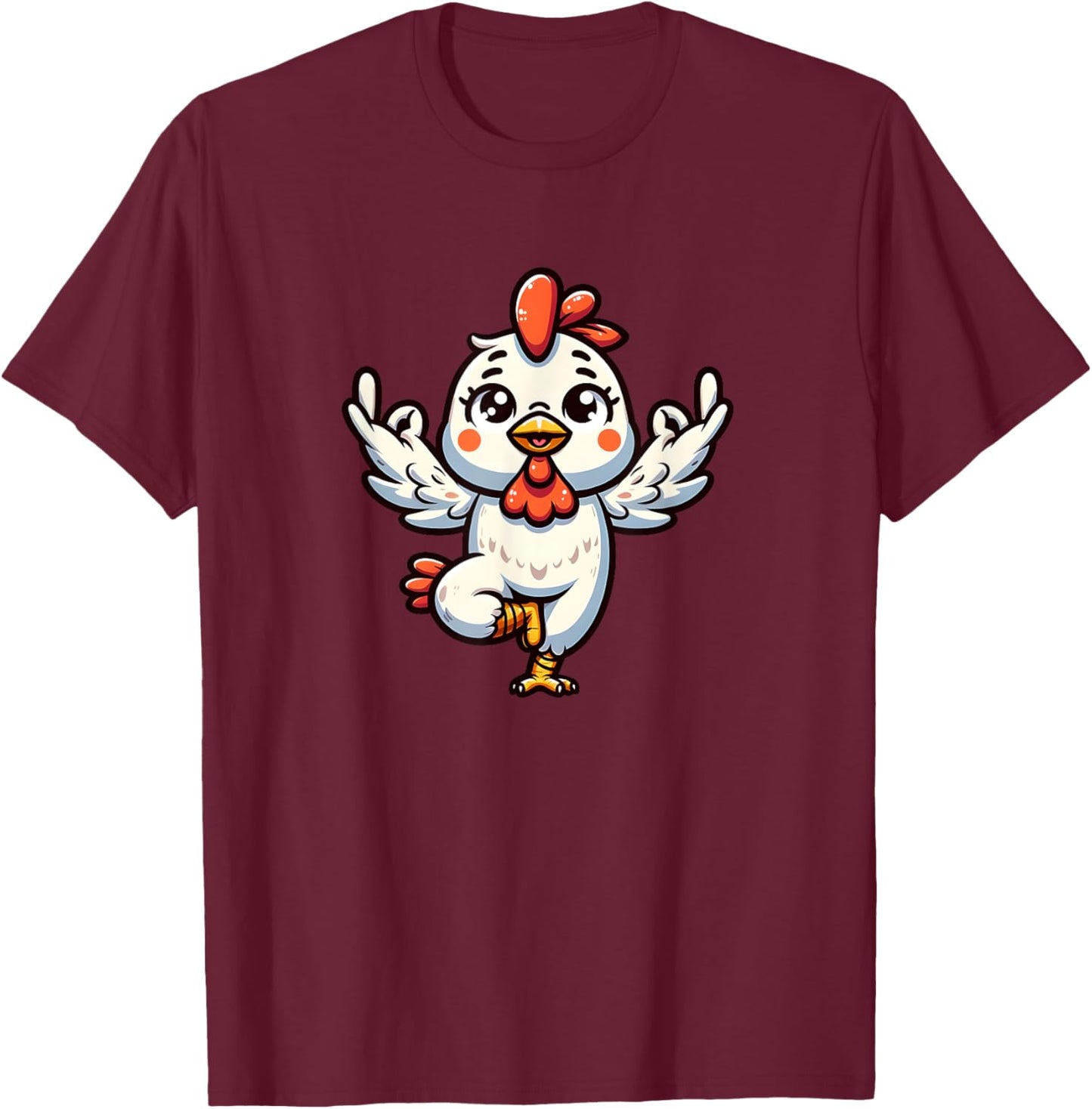 Cute Yoga Chicken Gymnastics fitness workout meditation T-Shirt - T-Shirt | Maroon