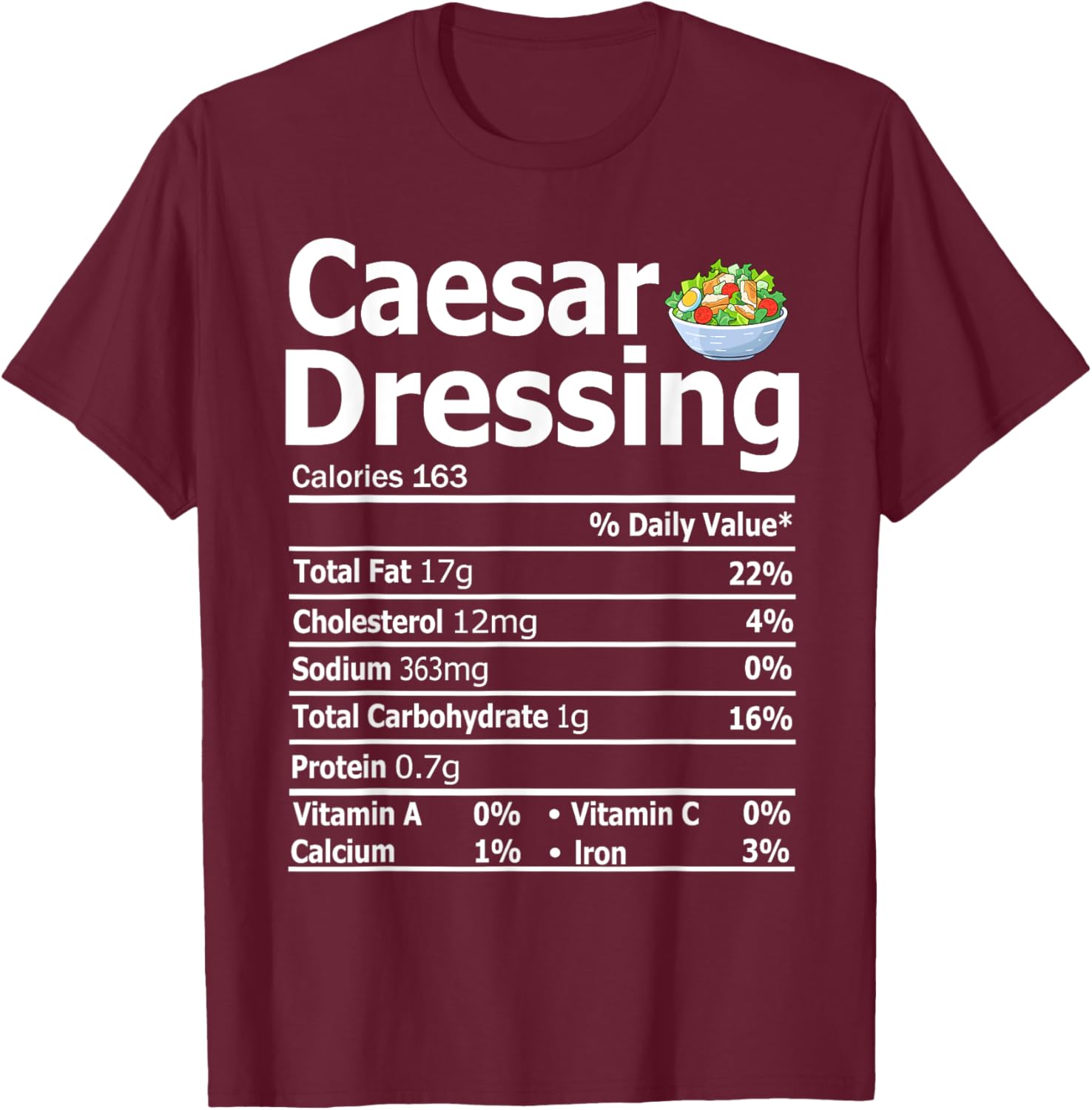 Caesar Salad Dressing Costume Nutrition Facts Thanksgiving T-Shirt - T-Shirt | Maroon
