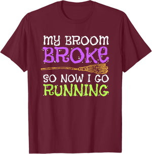 Funny Running Witch Halloween Costume T Shirt T-Shirt - T-Shirt | Maroon