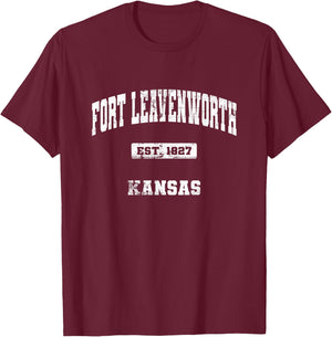 Fort Leavenworth Kansas KS State Vintage Athletic Style T-Shirt - T-Shirt | Maroon