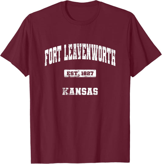 Fort Leavenworth Kansas KS State Vintage Athletic Style T-Shirt - T-Shirt | Maroon