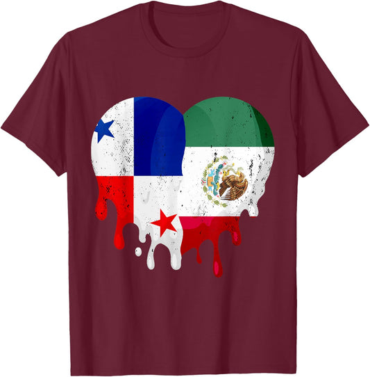 Panama Mexico Flag Heart Citizen Grown Patriot Country T-Shirt - T-Shirt | Maroon