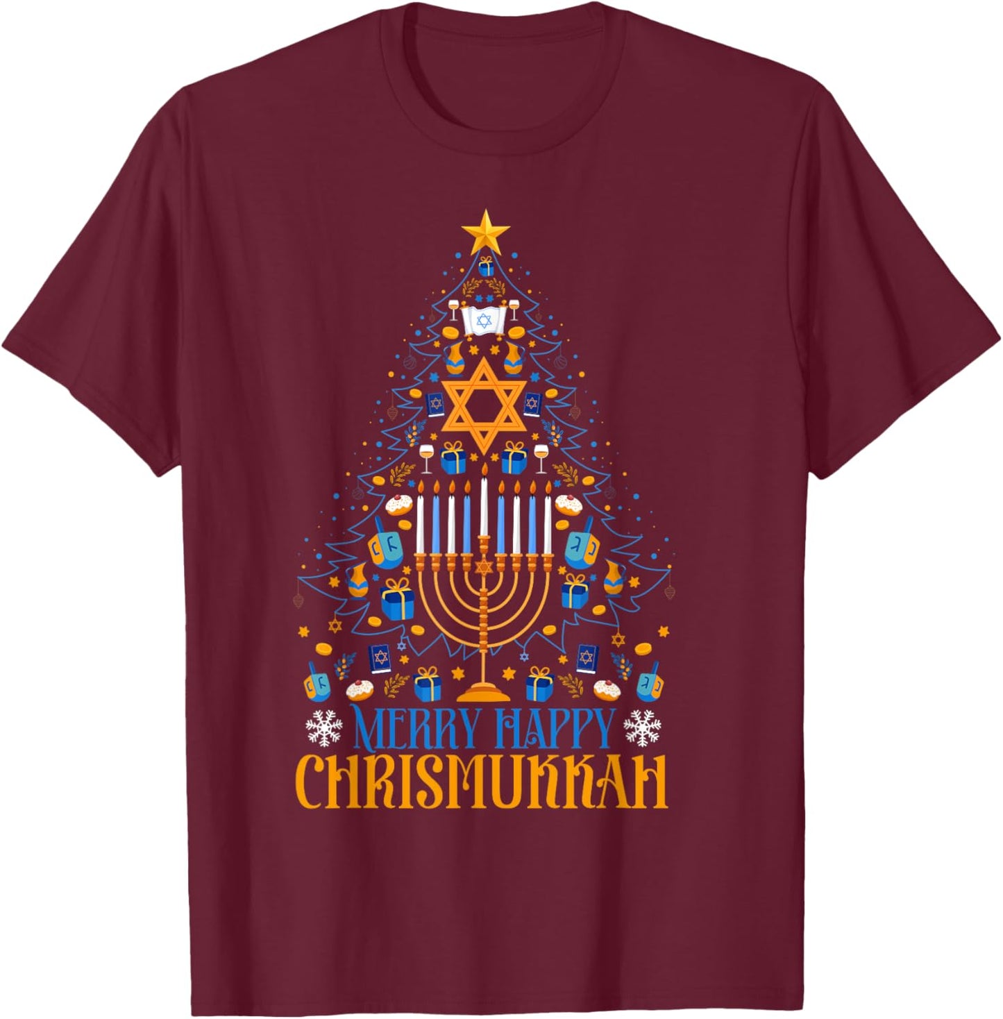 Merry Happy Christmukkah Jewish Christmas Hanukkah Chanukah T-Shirt - T-Shirt | Maroon