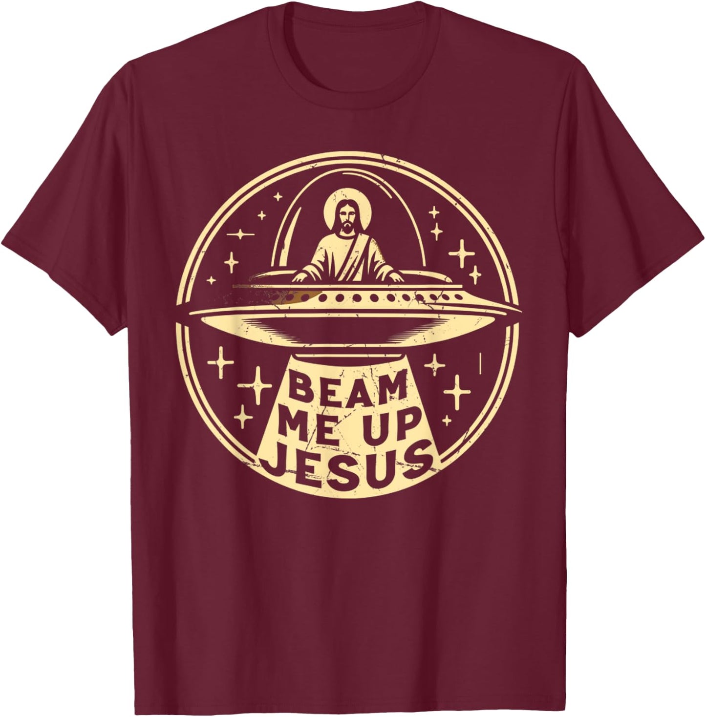 Vintage Funny Quote Beam Me Up Retro Jesus Faith Space T-Shirt - T-Shirt | Maroon