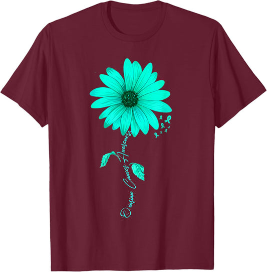 Sunflower Ovarian Cancer Awareness Teal ribbon T-Shirt - T-Shirt | Maroon