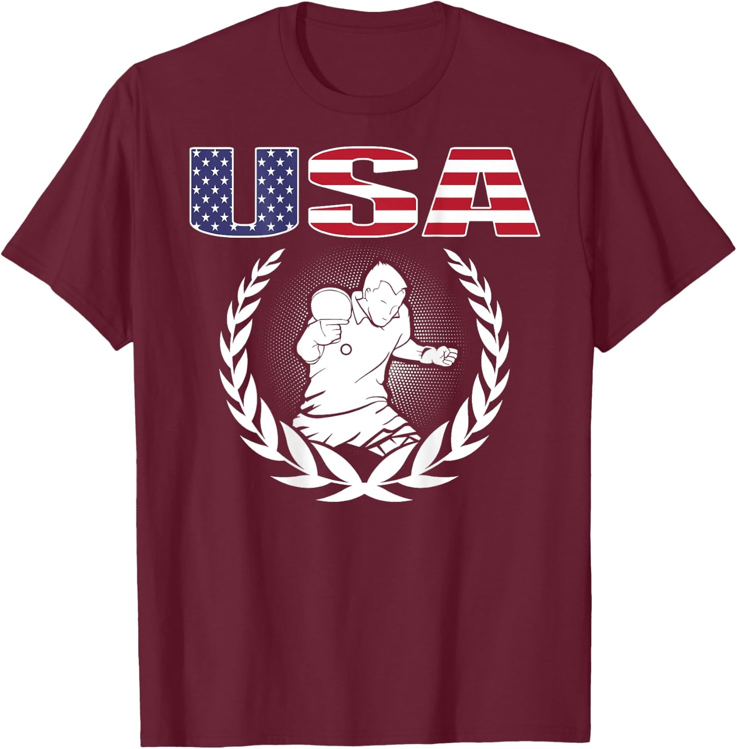 America Table Tennis Lovers USA Flag Support Ping Pong Team Kids Men T-Shirt - T-Shirt | Maroon