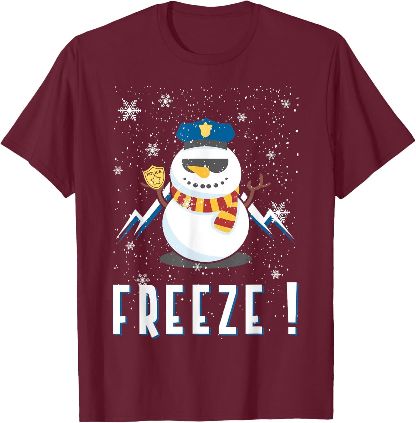 Police Cop Snowman Freeze Police Officer Police Christmas T-Shirt - T-Shirt | Maroon