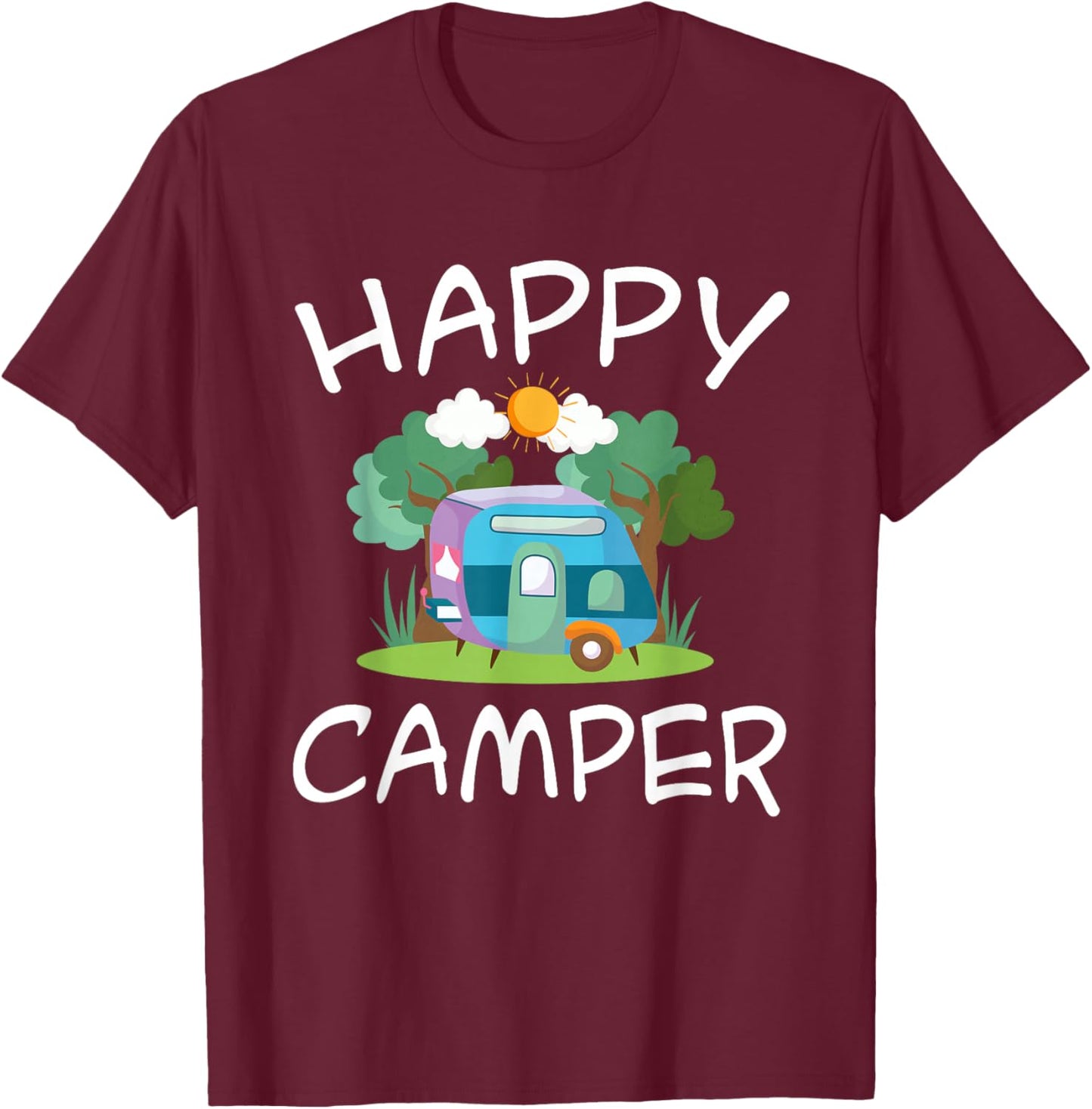 Kids Camping Shirt Trailer Camper Happy Camping T-Shirt - T-Shirt | Maroon