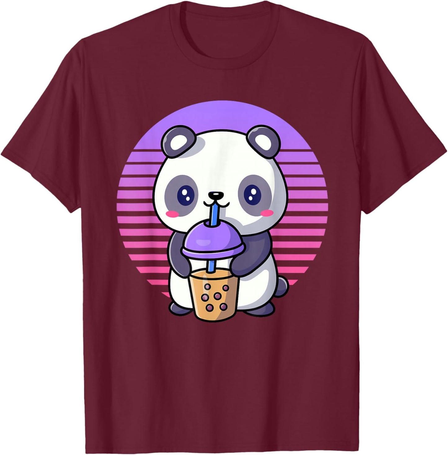 Retro Bubble Tea Shirt Kids Kawaii Panda Boba Gifts Women T-Shirt - T-Shirt | Maroon