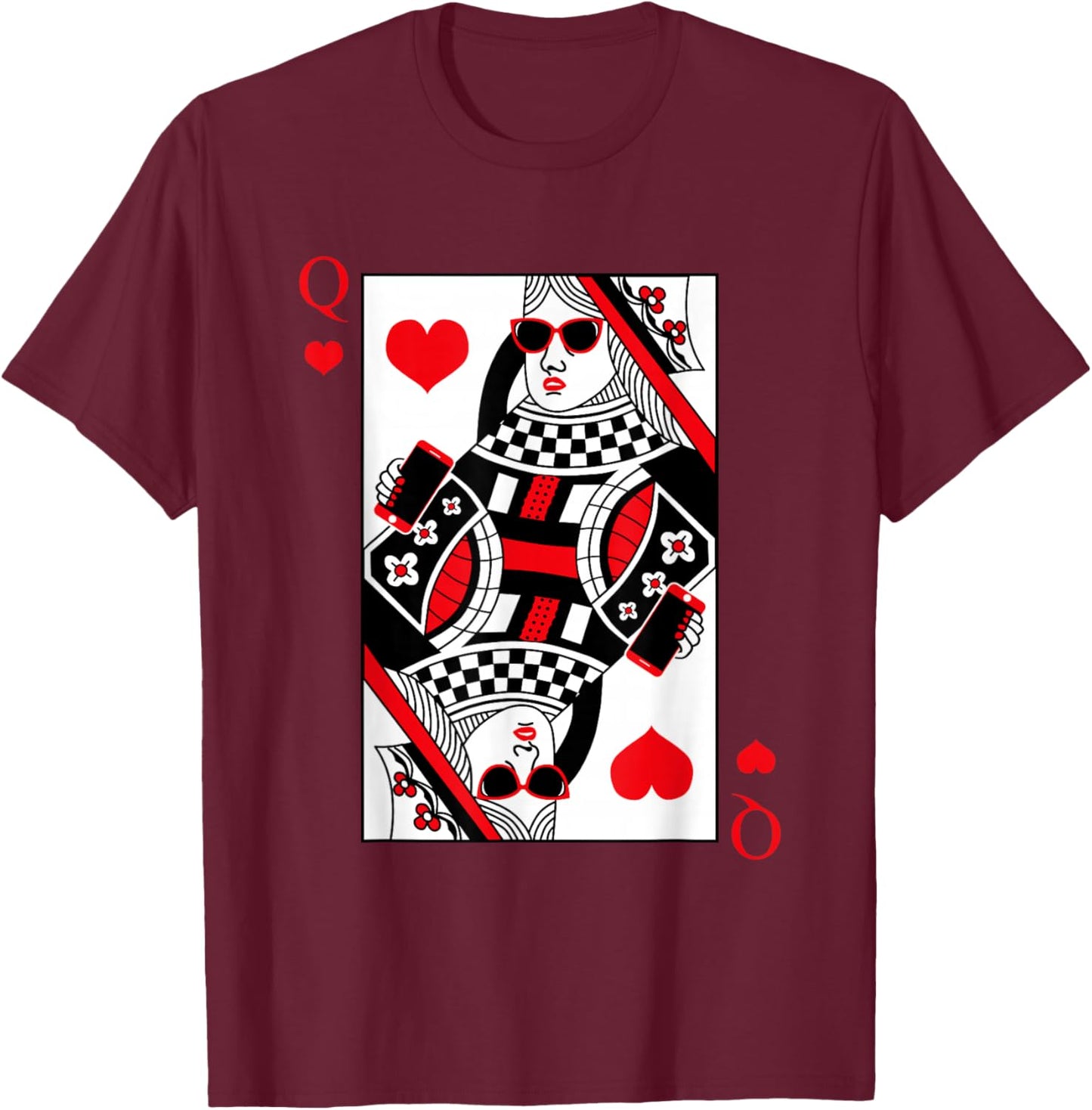 Modern Cool Queen Of Hearts Card Red Sunglasses Graphic T-Shirt - T-Shirt | Maroon