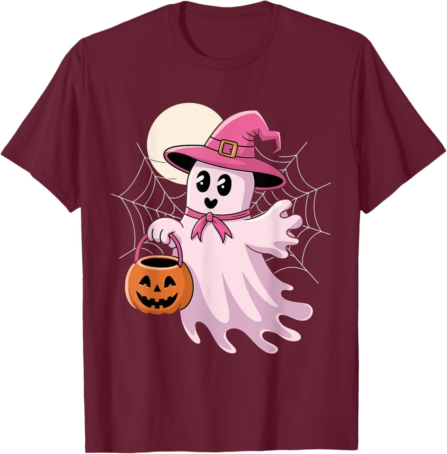 Halloween Pink Ghost T-Shirt - T-Shirt | Maroon
