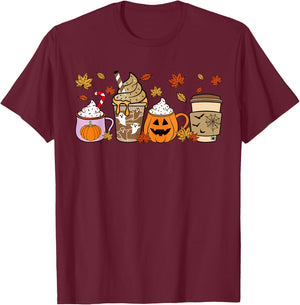 Halloween Coffee Pumpkin Latte Spice Costume Men Women Kids T-Shirt - T-Shirt | Maroon