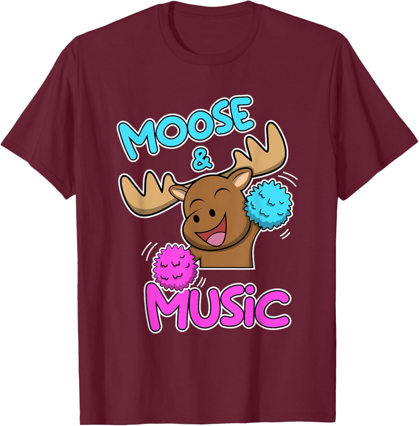 Dancing Moose Music Notes Musician Deer Elk T-Shirt - T-Shirt | Maroon