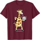 Giraffe Playing Volleyball Funny Whimsical Cartoon Graphic T-Shirt - T-Shirt | Maroon