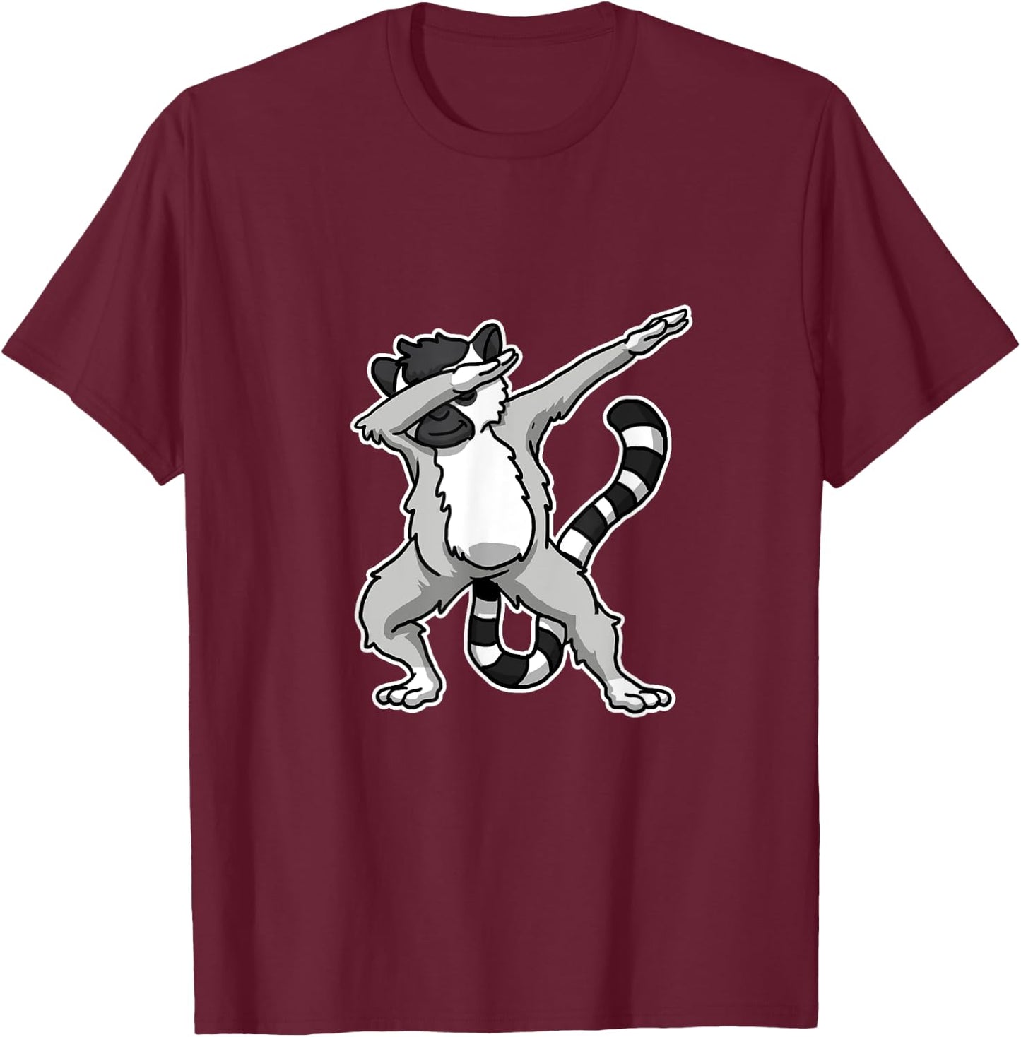 Witziges Lemuren Kostm Und Geschenkidee -Adults, Kids Dabbing Lemure Gift Lemurs Dab Dance Black Cartoon Small Classic Fit Crew Collar Short Sleeve T-Shirt - T-Shirt | Maroon