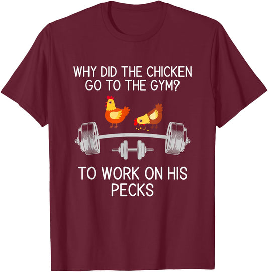 Unique Workout Enthusiast Apparel & Decor Shop Funny Gym Fitness Humor Chicken Gym - Black, -Adults, Small, Short Sleeve, , Classic Fit, Modern, Hilarious Design, Workout, Gym T-Shirt - T-Shirt | Maroon