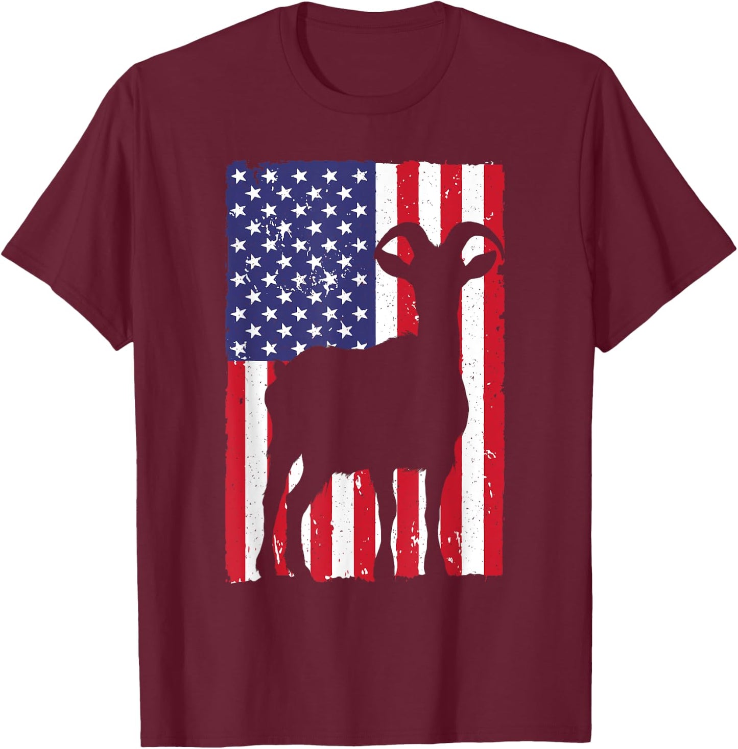 Goat Gift Goat Lover Accessories & Goat Clothes -Adult Black Small USA Flag Animal Design T-Shirt - T-Shirt | Maroon