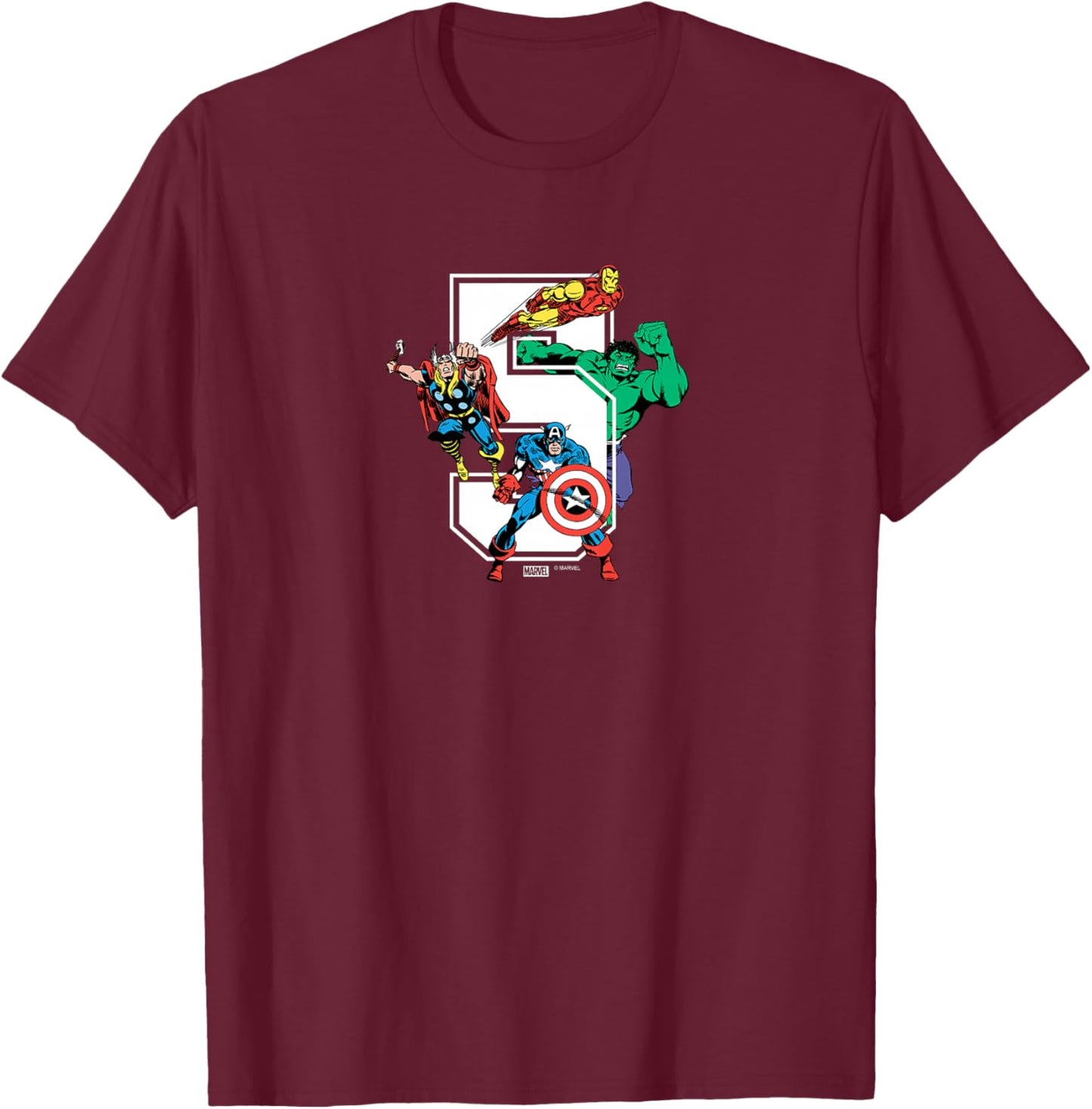 Kids Marvel - Avengers 5th Birthday T-Shirt - T-Shirt | Maroon