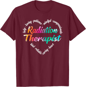 Radiation Therapist Heart Word Cloud Watercolor Rainbow T-Shirt - T-Shirt | Maroon