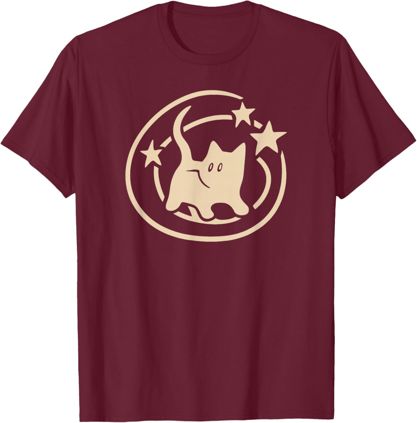 90s Y2K Scary Tomcat Cat is Scared Under Starry Tail T-Shirt - T-Shirt | Maroon