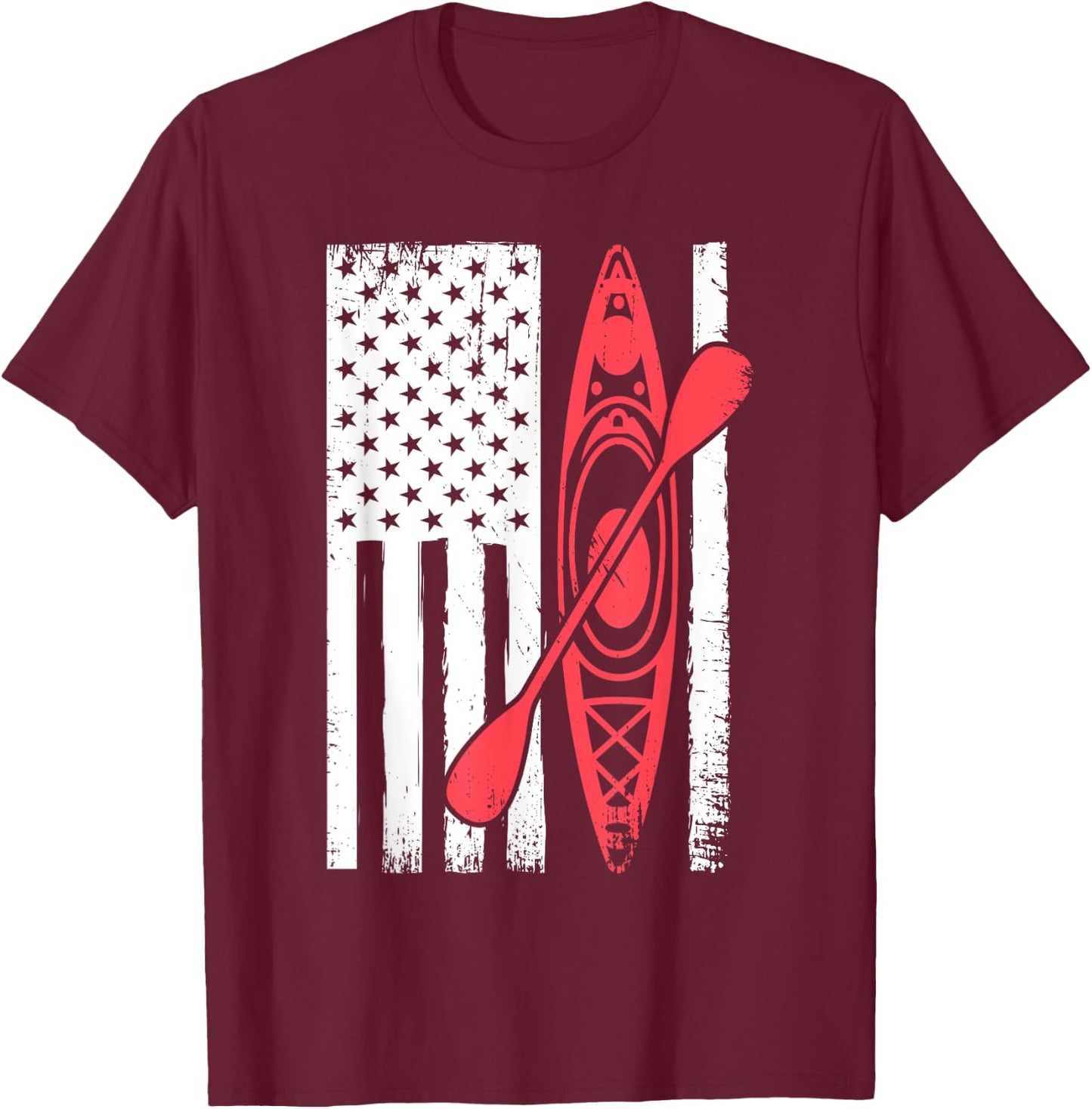 Cool Kayaking Women Kayak Fishing USA American Flag T-Shirt - T-Shirt | Maroon