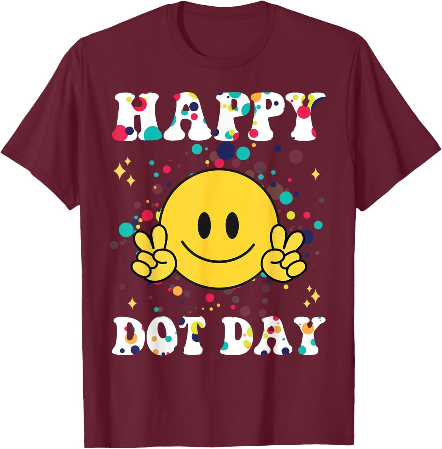 Happy Dot Day Kids Men Polka Dots Kids Boys Girls Groovy T-Shirt - T-Shirt | Maroon