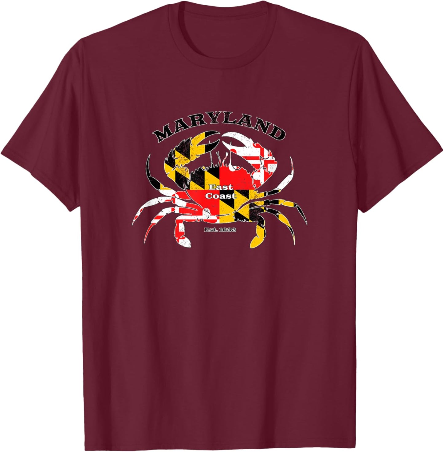 Maryland State Flag Crab Pride Annapolis Baltimore Fishing T-Shirt - T-Shirt | Maroon