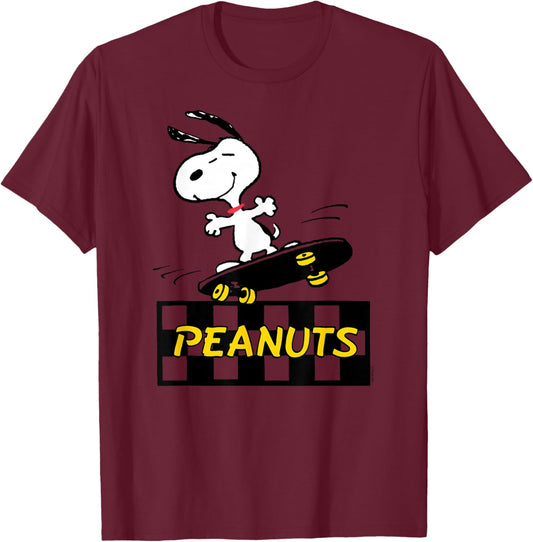 Peanuts Snoopy Skater Logo T-Shirt - T-Shirt | Maroon