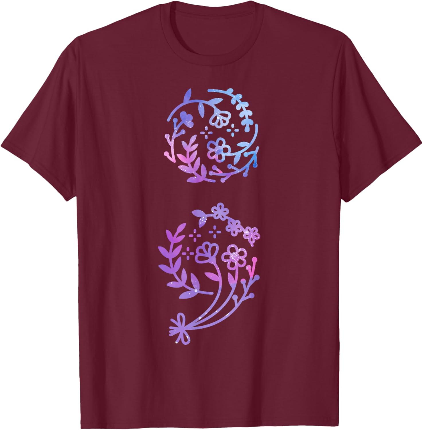 Semicolon Suicide Prevention Awareness Flower Teal Purple T-Shirt - T-Shirt | Maroon