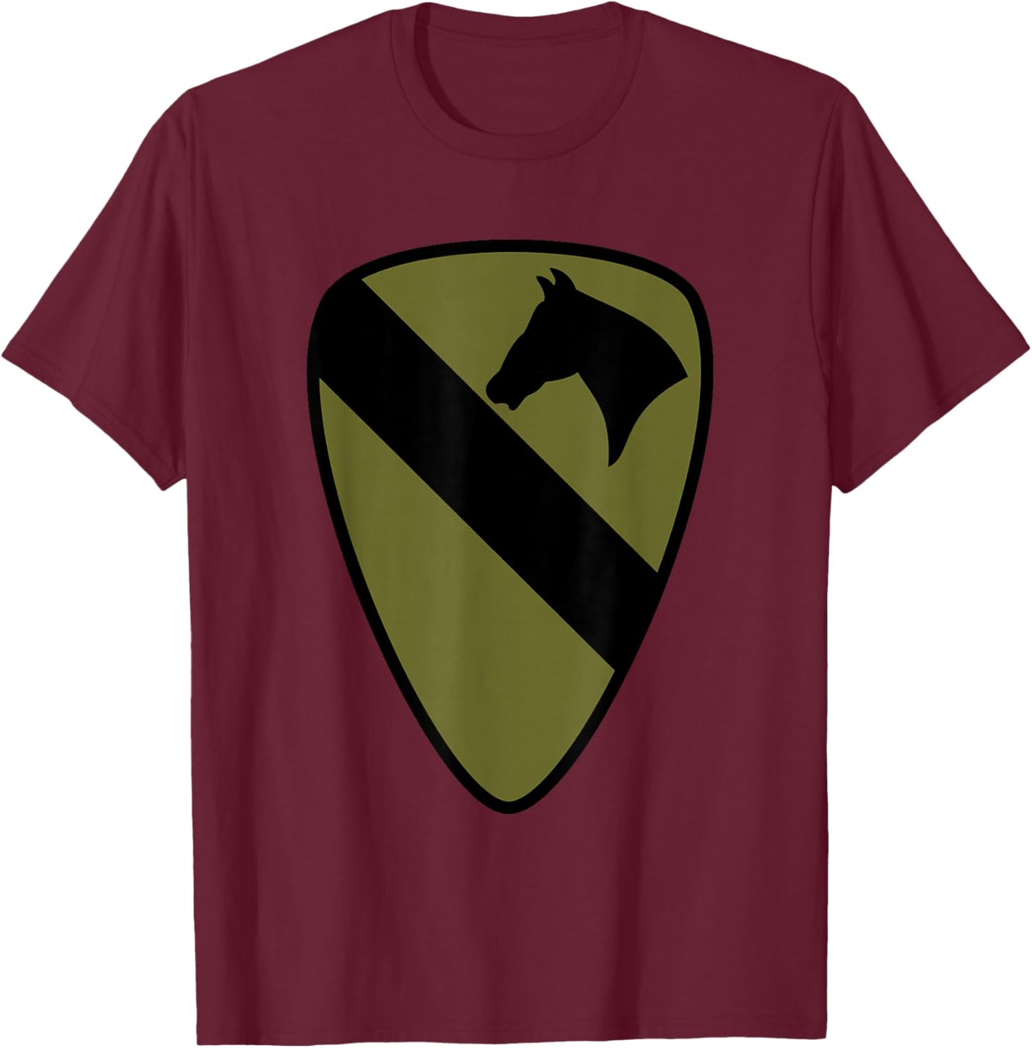 1st Cavalry Division Patch – 1st CAV OD Green Camo T-Shirt - T-Shirt | Maroon