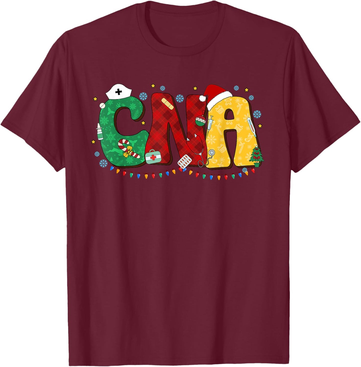 CNA Christmas Certified Nurse Assistant Nursing Aide Holiday T-Shirt - T-Shirt | Maroon