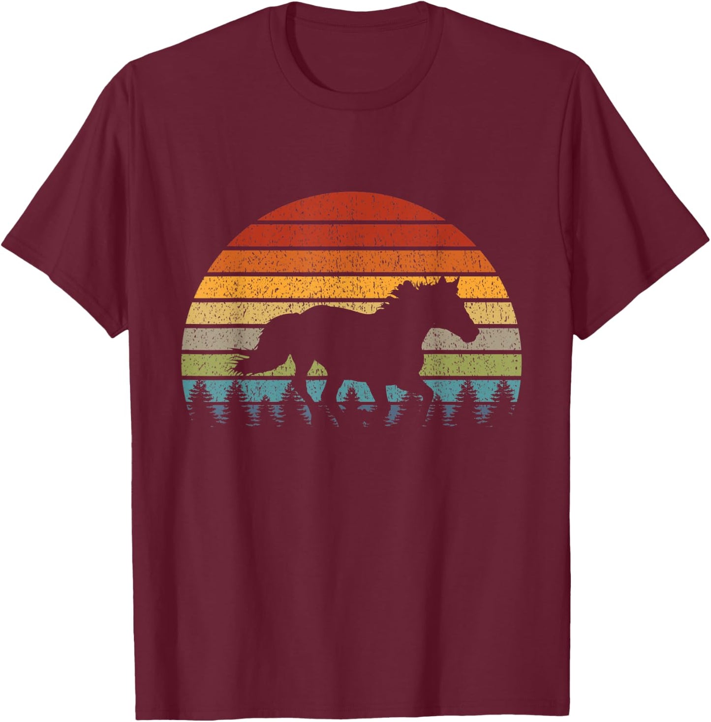 Retro Running Horse T-Shirt - T-Shirt | Maroon