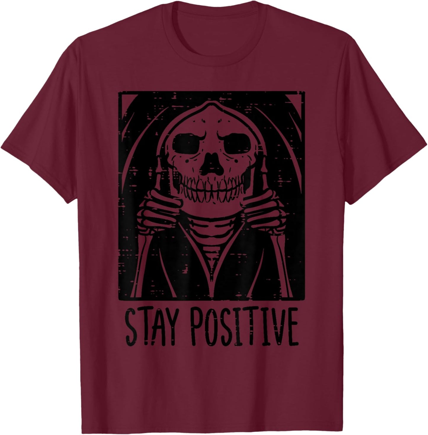 Halloween Grim Reaper Stay Positive Costume Men Women Kids T-Shirt - T-Shirt | Maroon