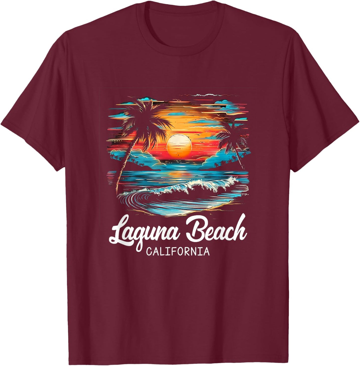 Family Vacation Retro Sunset California Laguna Beach T-Shirt - T-Shirt | Maroon