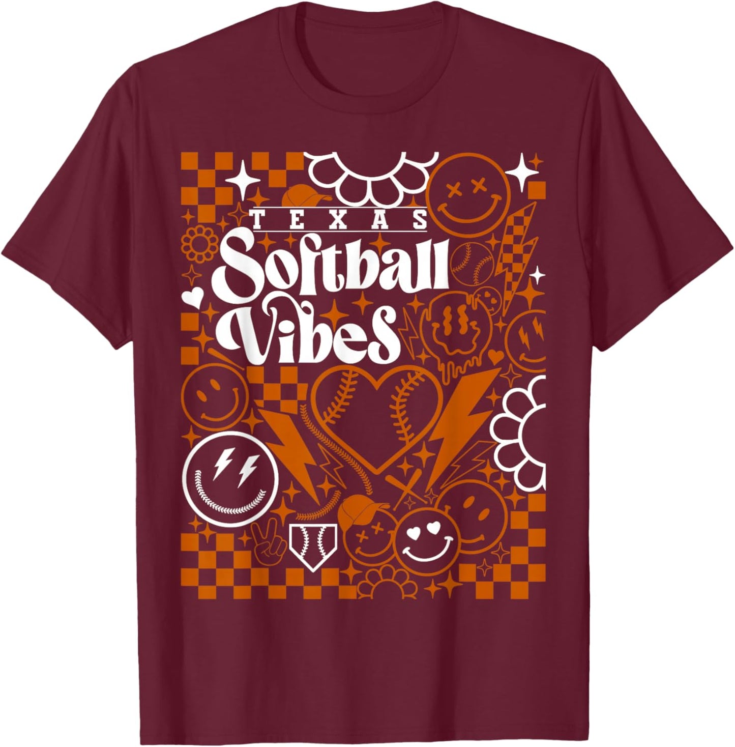 Texas Softball Vintage Kids Team Retro Softball Fan T-Shirt - T-Shirt | Maroon